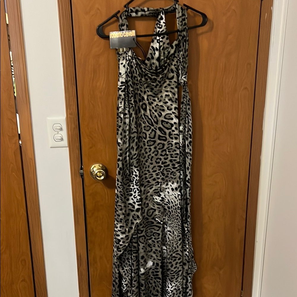 Roberto Cavalli Black and Gray Animal Print Maxi Dress